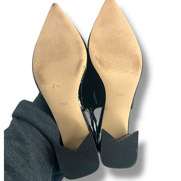 GUESS Zanda Slingback Block Heel Pumps Black Patent Size 7.5 Pointy Toe Heels - Picture 6 of 12